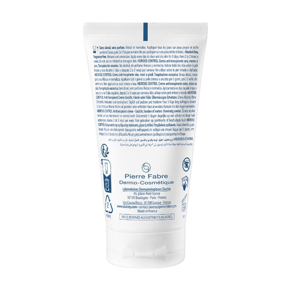 Dos du tube de crème avec texte. Informations fabricant et logos.