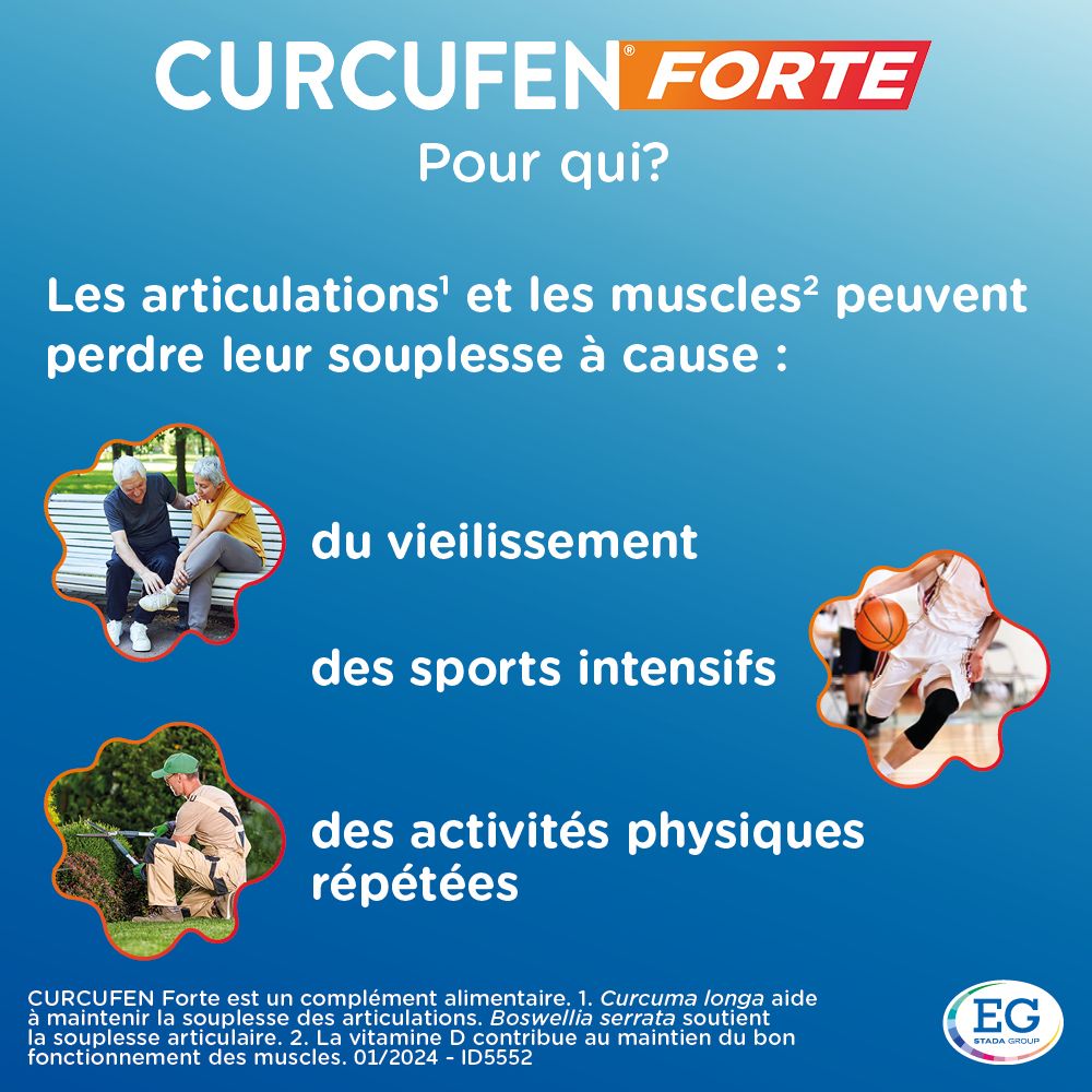 Boîte Curcufen Forte. Inscription : Articulations & Muscles. 3x plus dosé. 30 Licaps.
