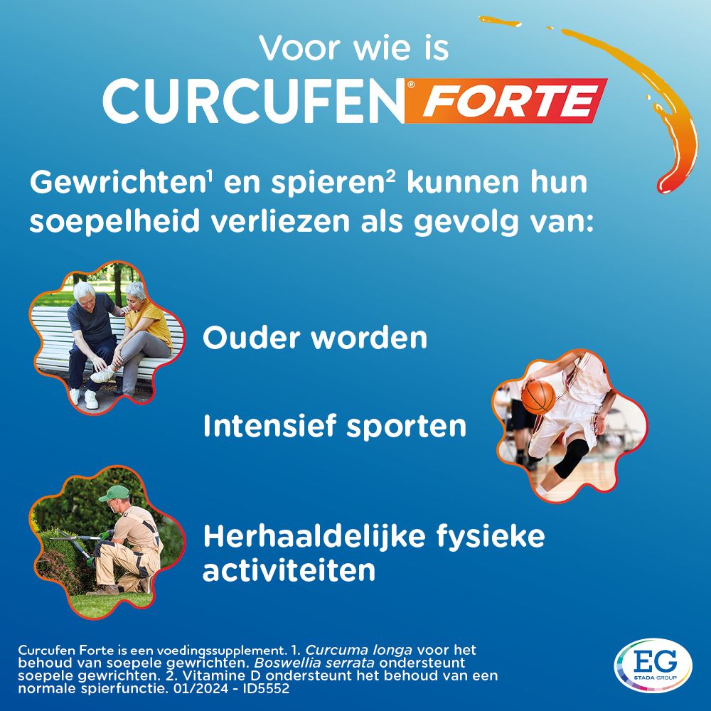 Doos Curcufen Forte. Opschrift: Gewrichten & Spieren. 3x hoger gedoseerd. 30 Licaps.