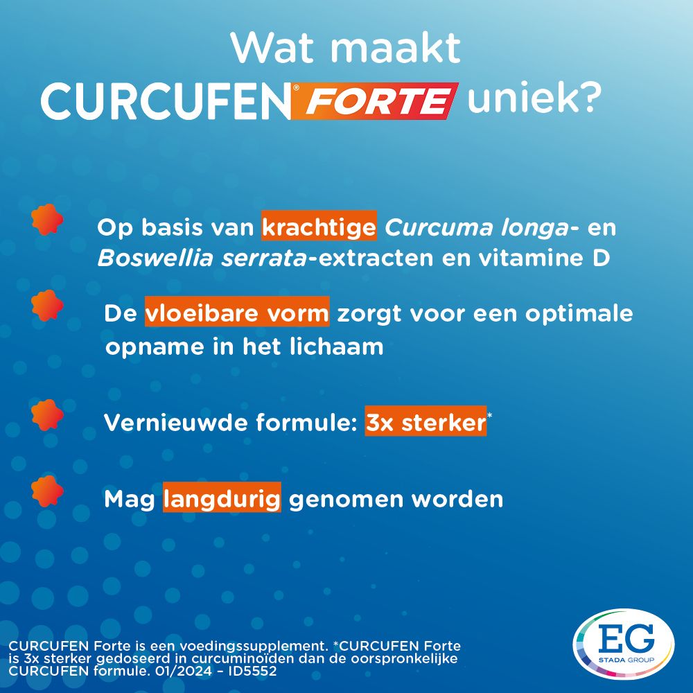 Doos Curcufen Forte. Opschrift: Gewrichten & Spieren. 3x hoger gedoseerd. 30 Licaps.