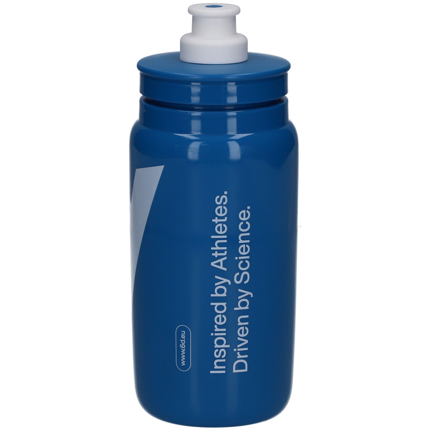 Bidon bleu avec logo blanc et texte 'Inspired by Athletes. Driven by Science.'