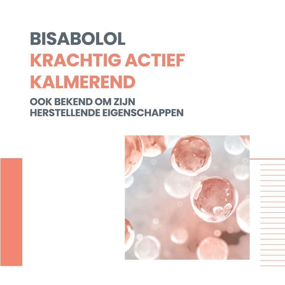 Grafiek met tekst: Bisabolol, Krachtig Actief, Kalmerend. Ook bekend om herstellende eigenschappen.