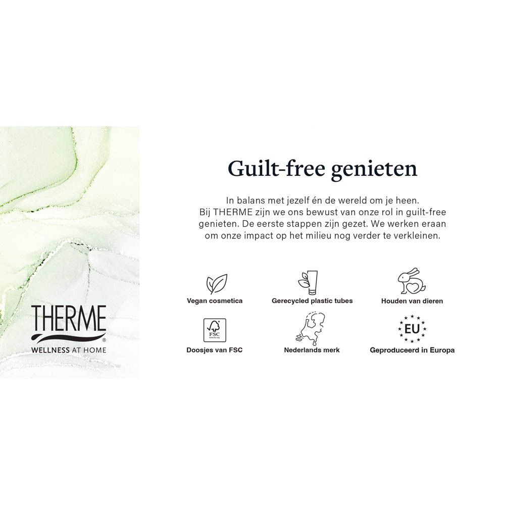 Witte pot THERME Zen White Lotus Body Butter. Opschrift en lotusbloem illustraties.