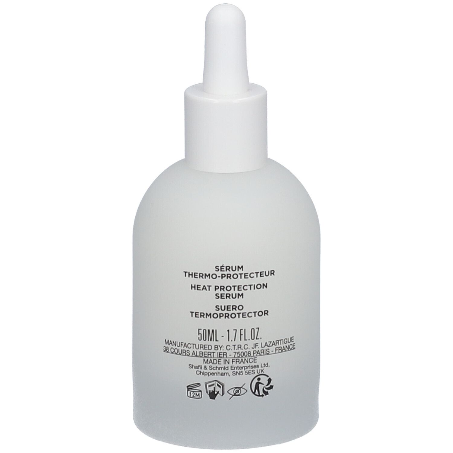 Lazartigue Serum d'Exception Flakon mit Pipettenverschluss, Rückseite mit Produktinformationen.