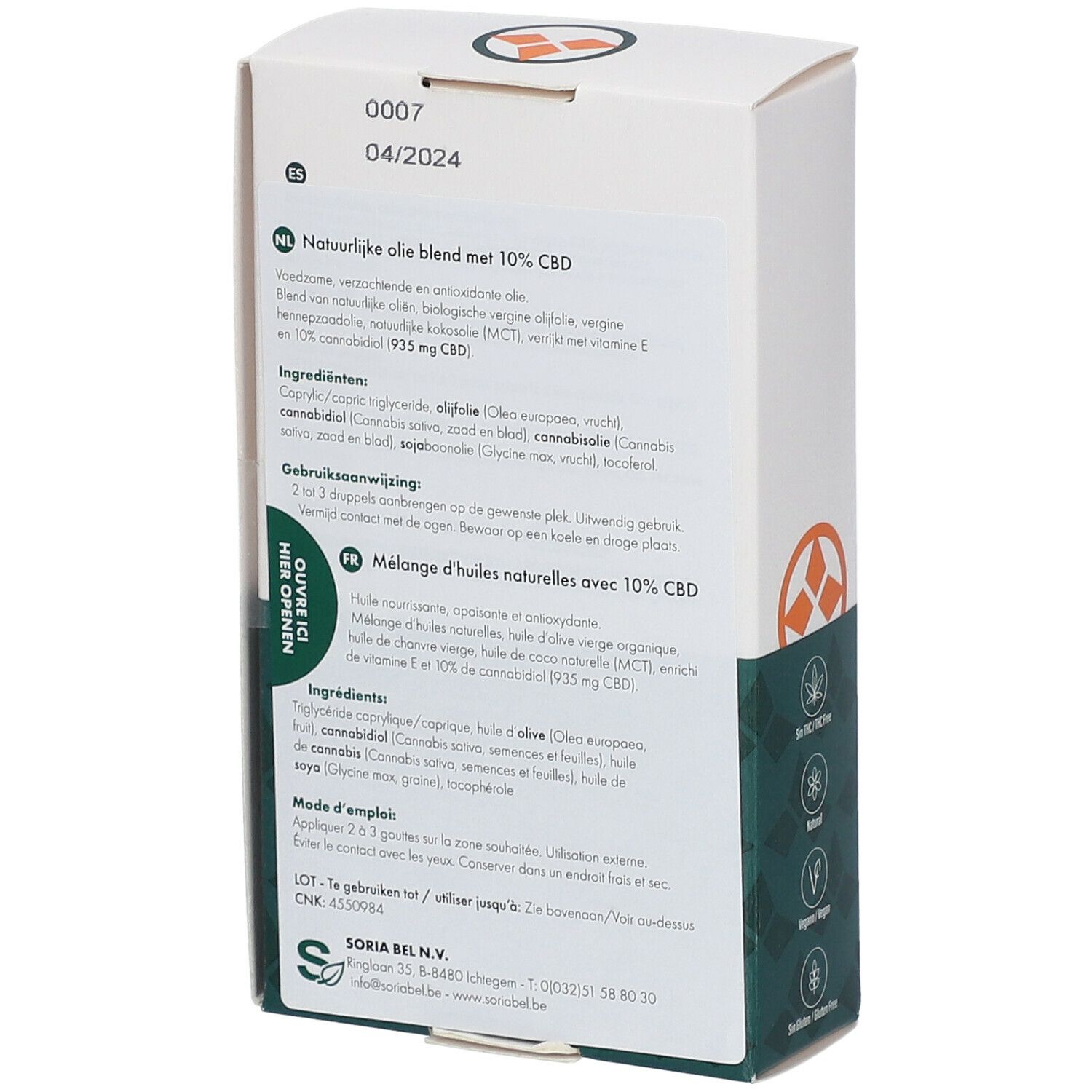 Rückseite der Verpackung mit Text in mehreren Sprachen. Enthält Inhaltsstoffe, Anwendungshinweise und Herstellerinformationen.