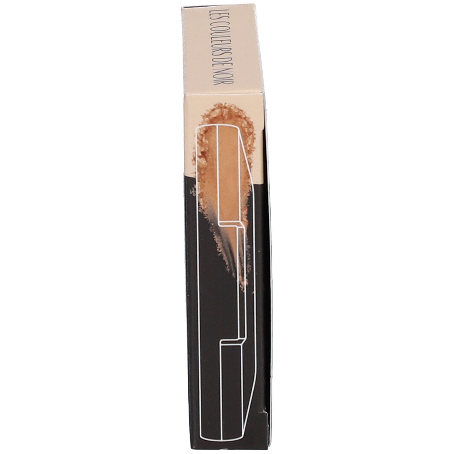 Zijaanzicht van de verpakking van de compacte bronzer. Product en tekst zichtbaar.