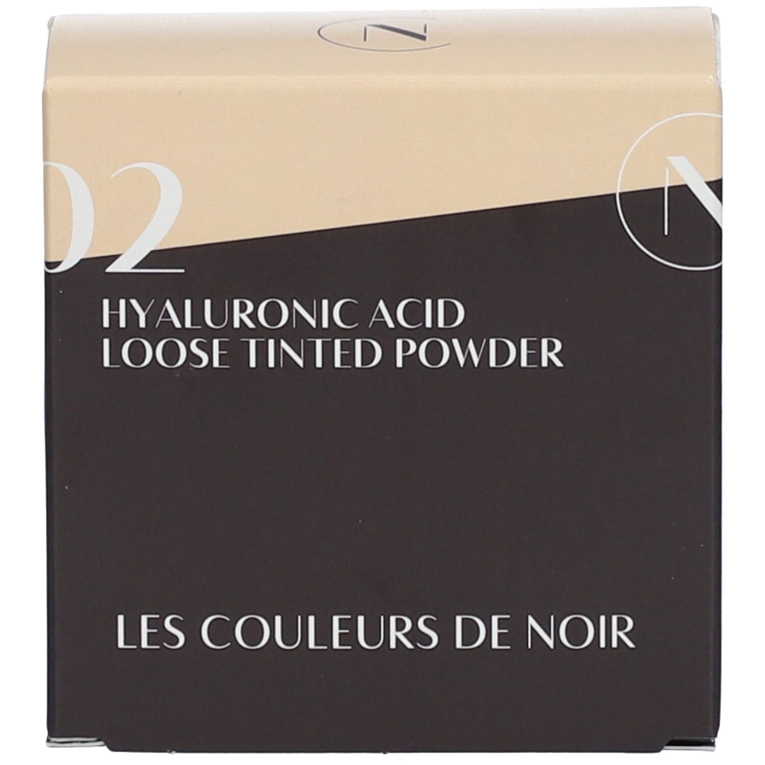Boîte avec inscription: HYALURONIC ACID LOOSE TINTED POWDER, LES COULEURS DE NOIR.