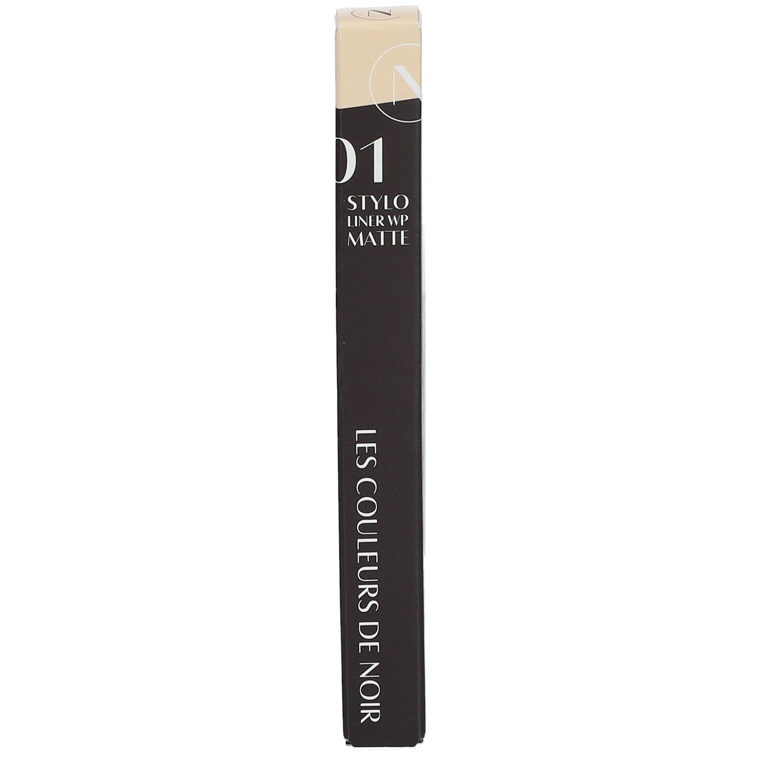 Kajalstift-Verpackung. Aufschrift: 01 Stylo Liner WP Matte. LES COULEURS DE NOIR.
