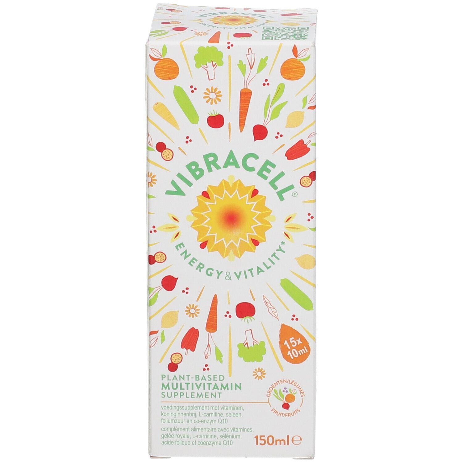 Emballage blanc avec nom du produit et illustrations. Inscription: Plant-Based Multivitamin Supplement. Bouteille non incluse.