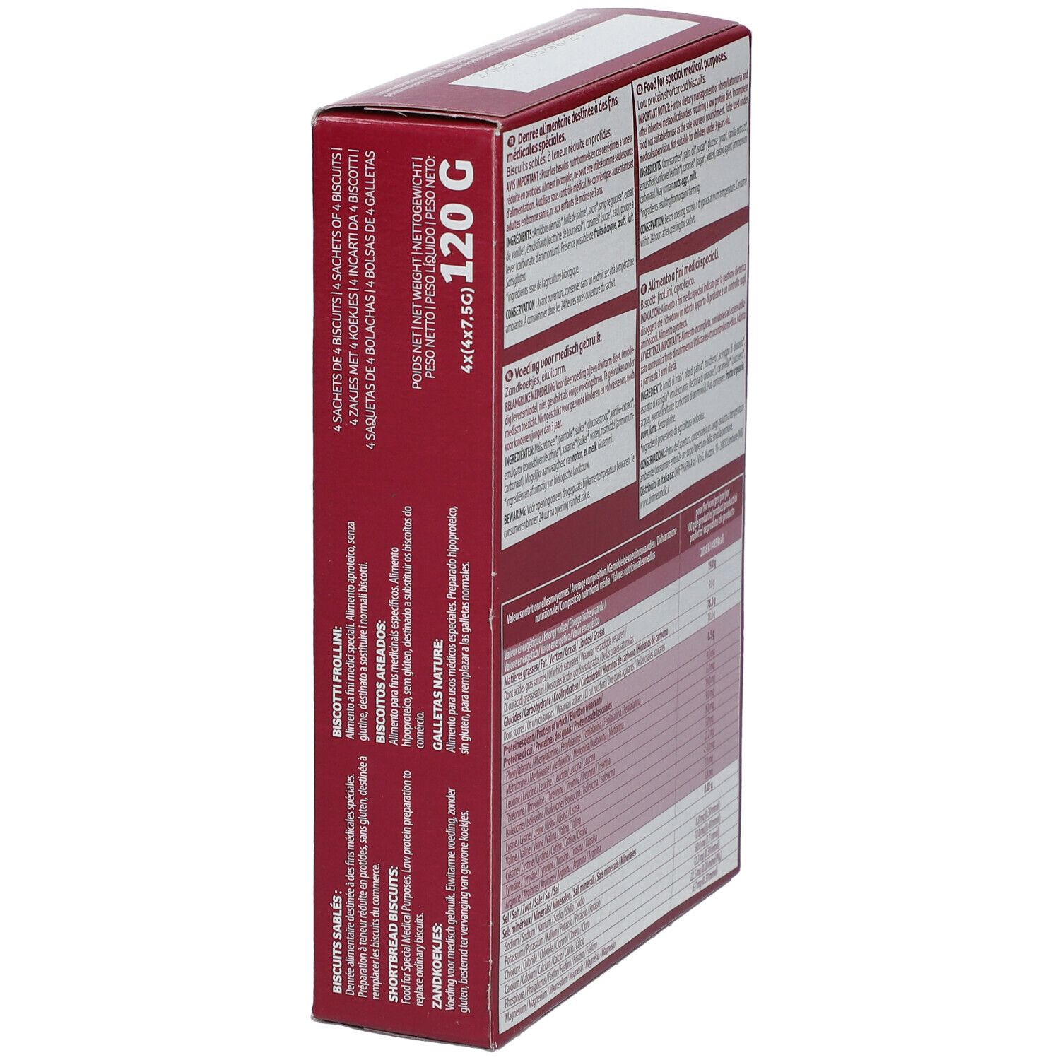Côté de la boîte Taranis Biscuits Sablés. Informations sur le contenu et le poids: 120g.