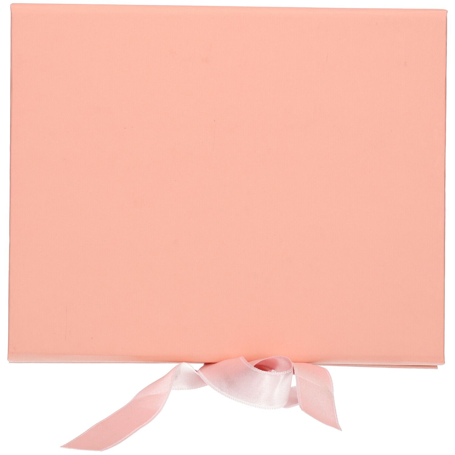 Geschlossene, rechteckige, rosa Geschenkbox mit Schleife.