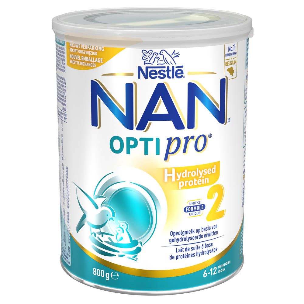 Nestlé NAN Optipro Hydrolysed Protein 2. Boîte de 800g. Pour bébés de 6-12 mois. Protéines hydrolysées.