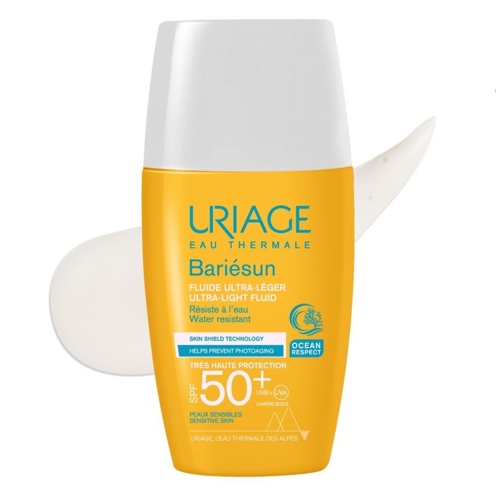 Uriage Bariésun SPF50+ avec application. Jaune. Tache blanche.