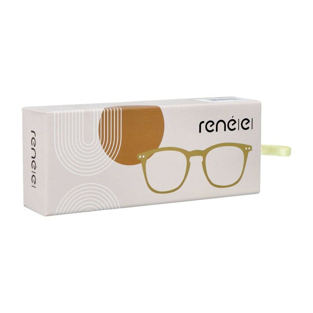 Boîte avec une paire de lunettes marron.