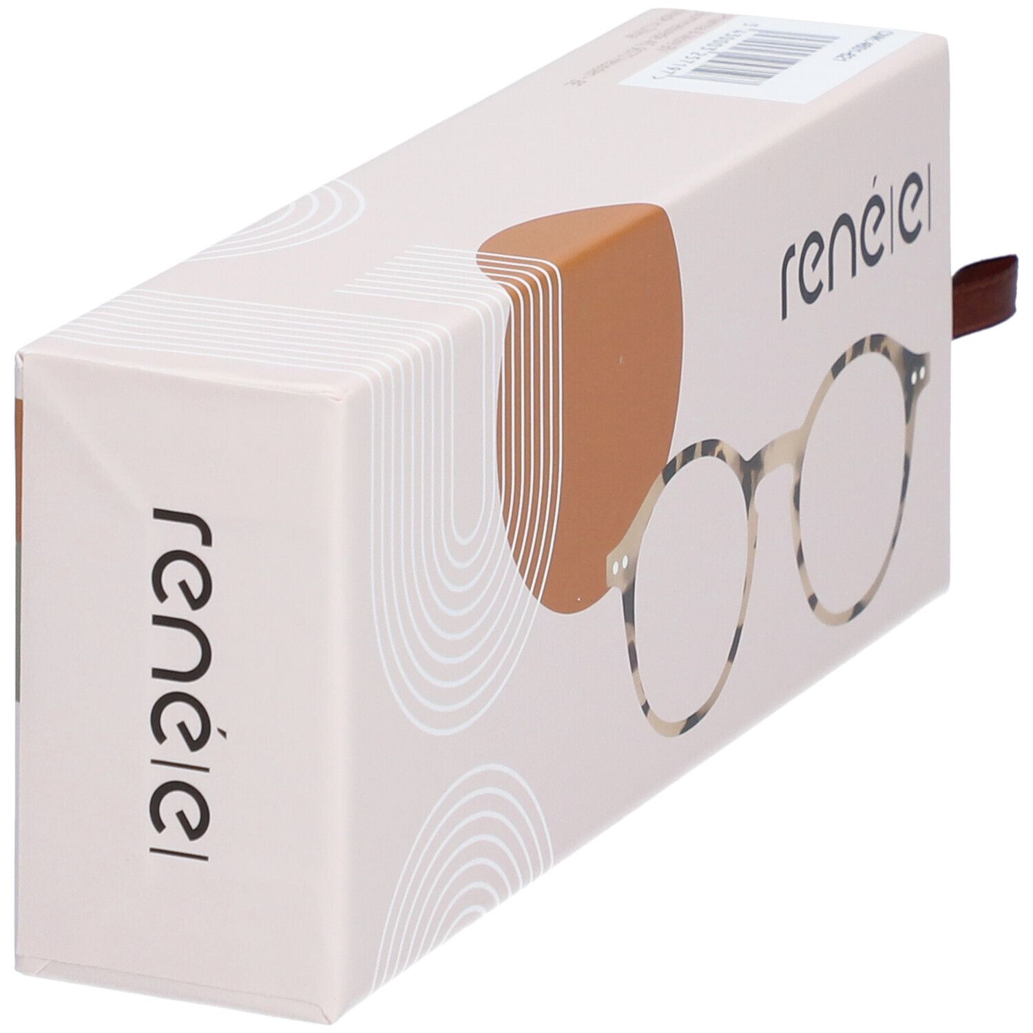 Étui à lunettes, marque renēel. Motif écaille. Lacet marron. Vue latérale.