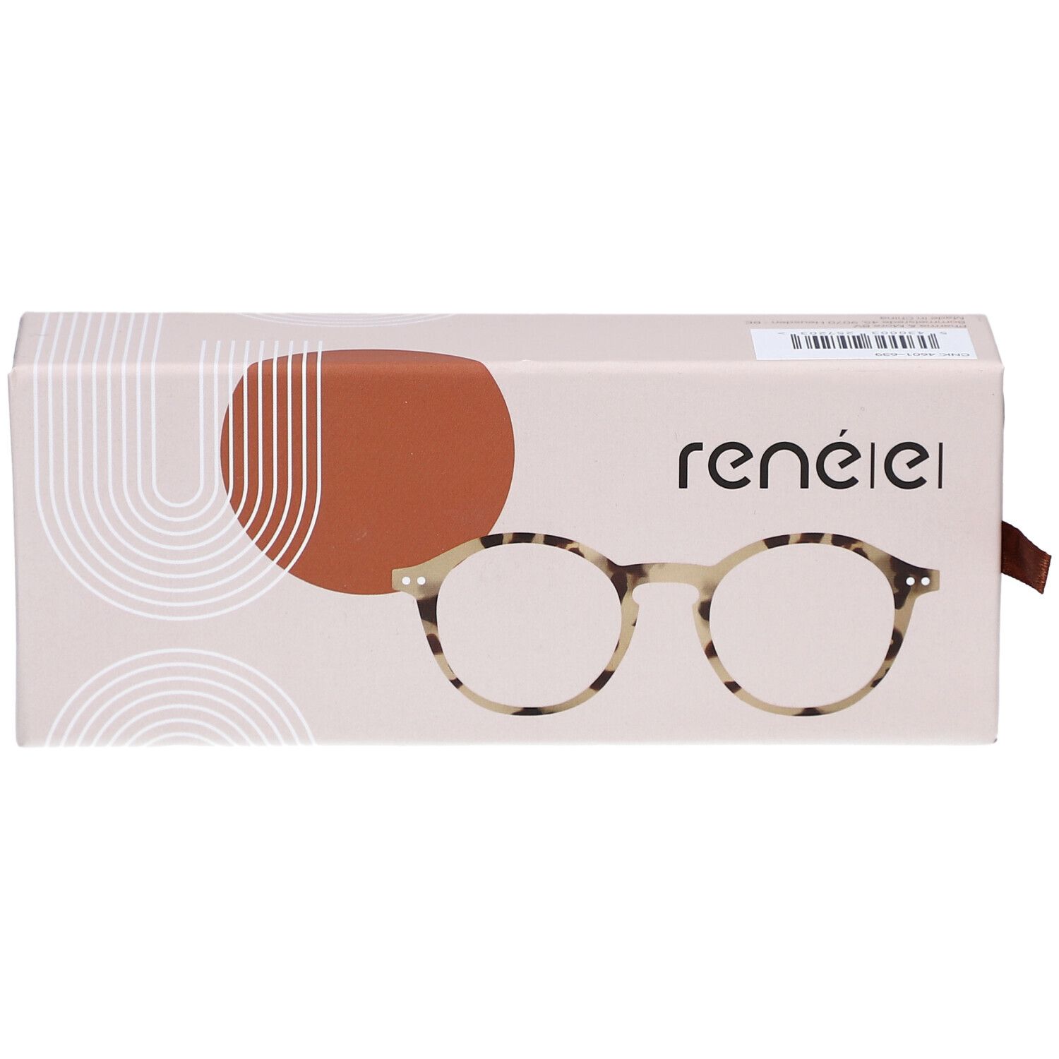 Runde Brille mit Schildpattmuster auf einer Verpackung mit dem Markennamen 'renéeiel'.