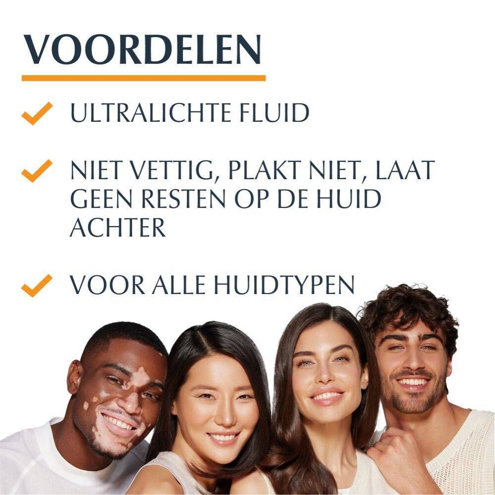 Voordelen van Eucerin Sun Face Hydro Protect Fluid: ultralicht, niet vet, voor alle huidtypen.