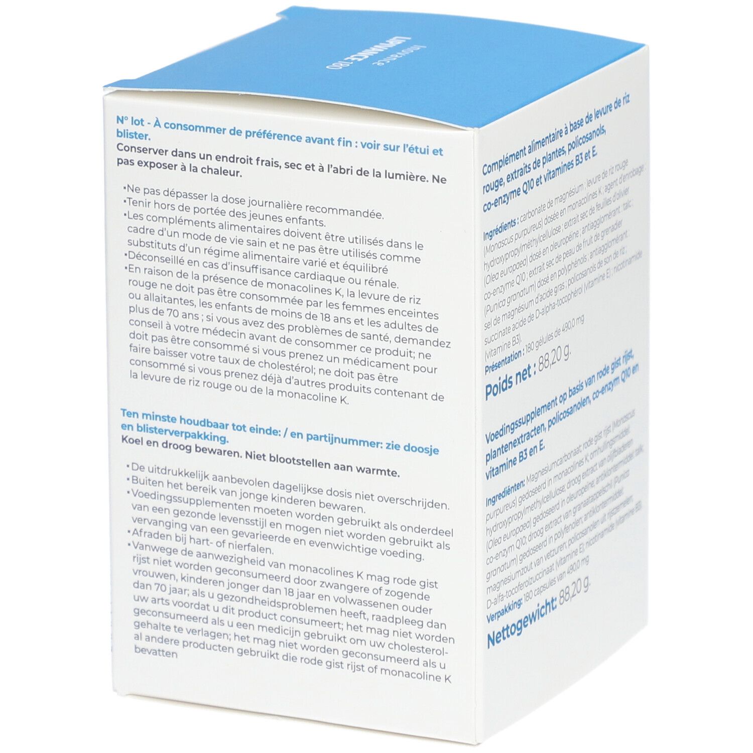 Boîte blanche. Conseils d'utilisation, Lipivance. Poids net: 88,20 g.
