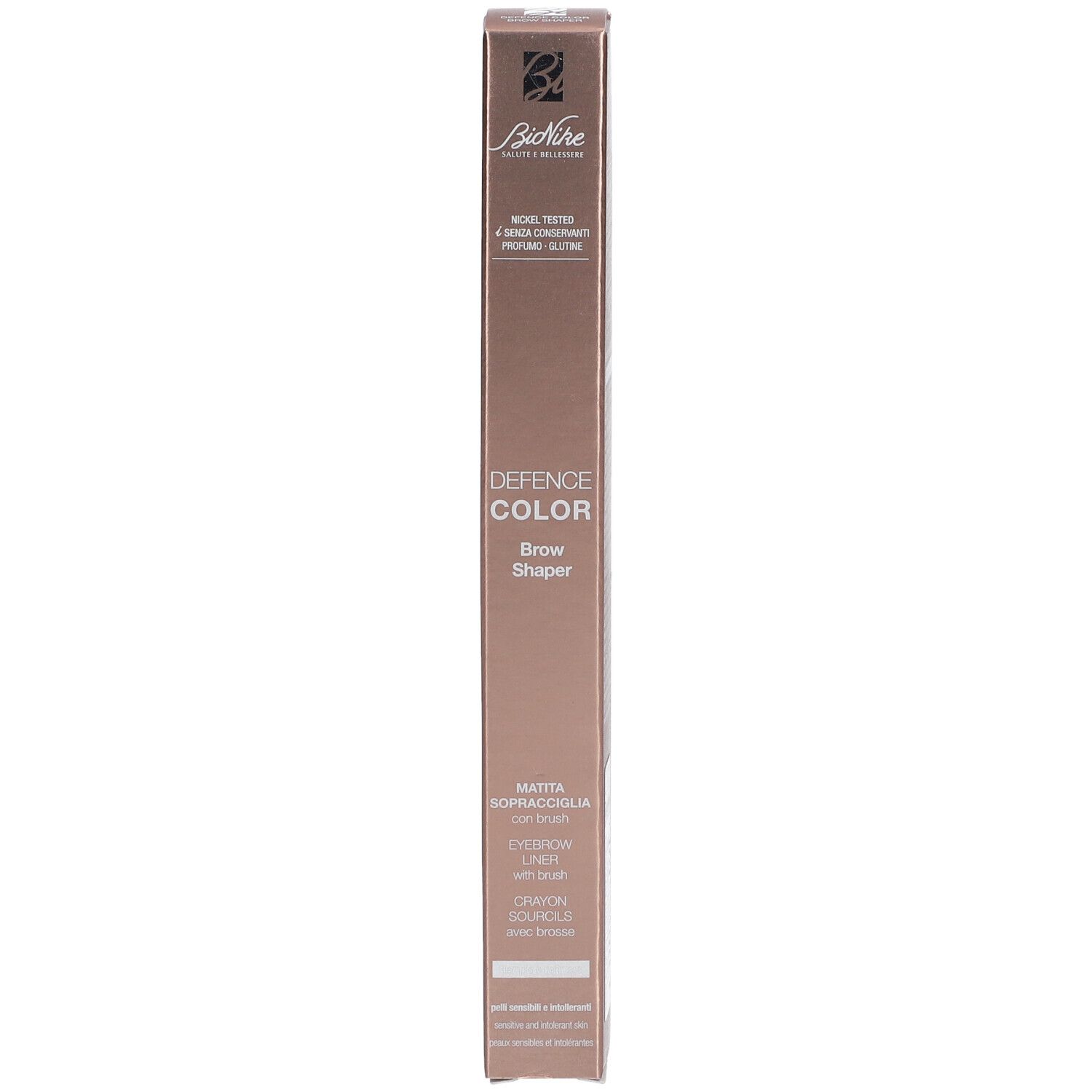 BioNike Defence Color Brow Shaper en emballage. Texte sur le devant. Fini mat.