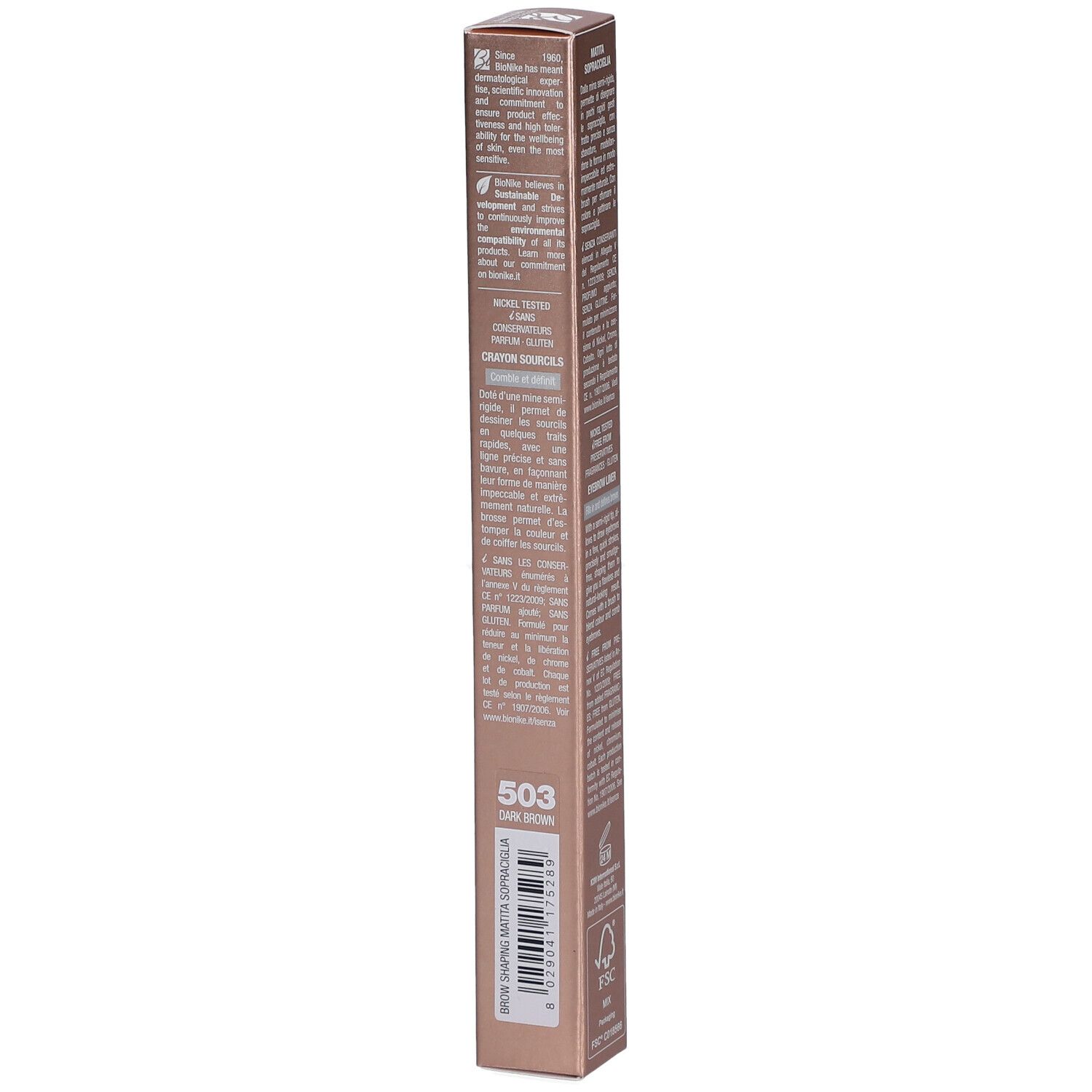 BioNike Defence Color Brow Shaper Verpackung. Text auf der Seite. Farbcode 503.