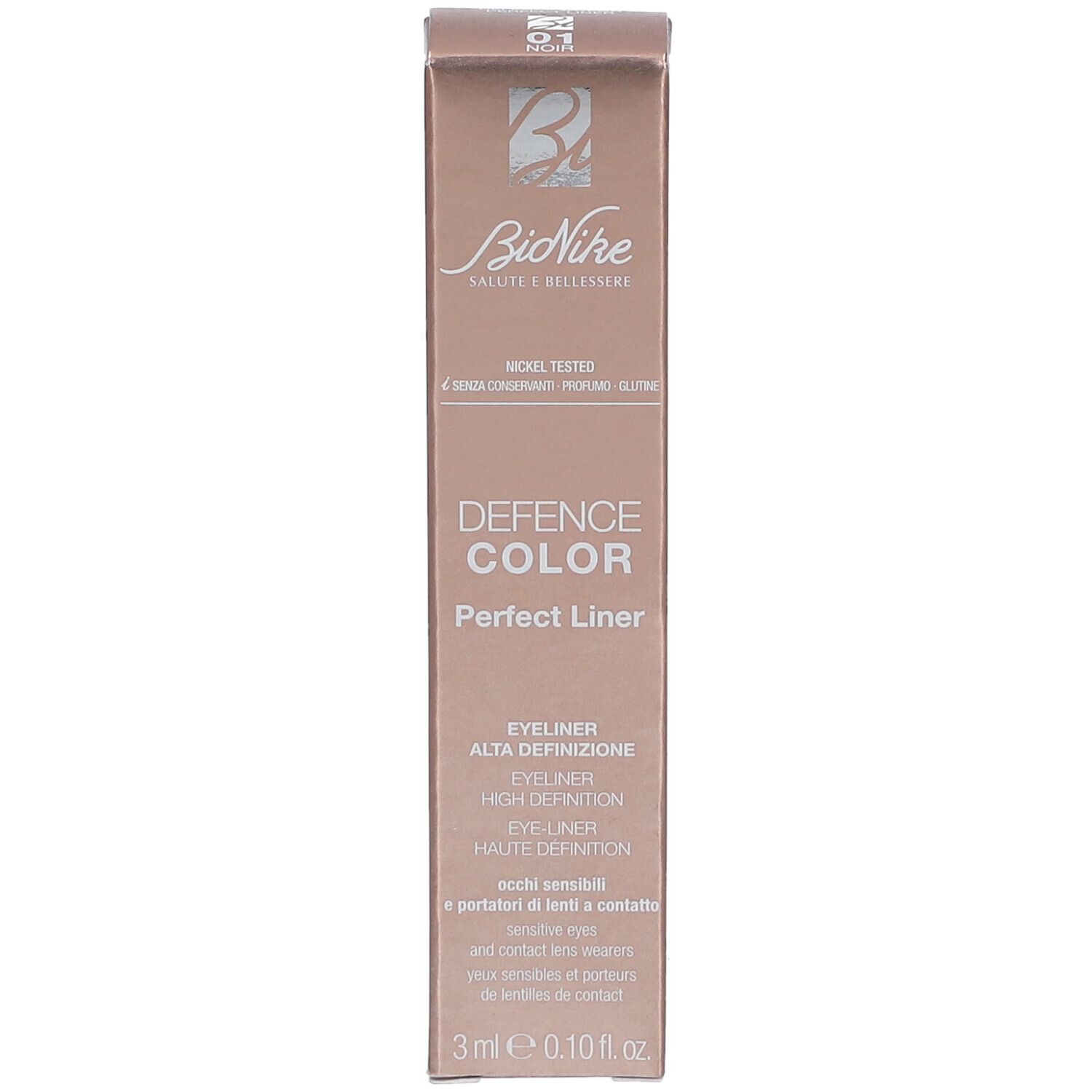 BioNike DEFENCE COLOR Perfect Liner. Boîte avec informations produit. Testé au nickel. 3 ml.