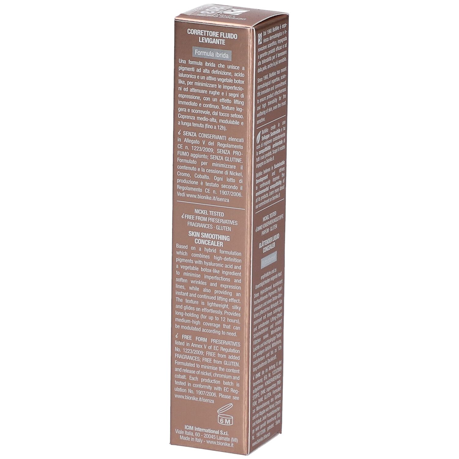 BioNike Defense Color Lifting Concealer 203 Sand. Verpakking met info, tekst en logo. 5 ml.
