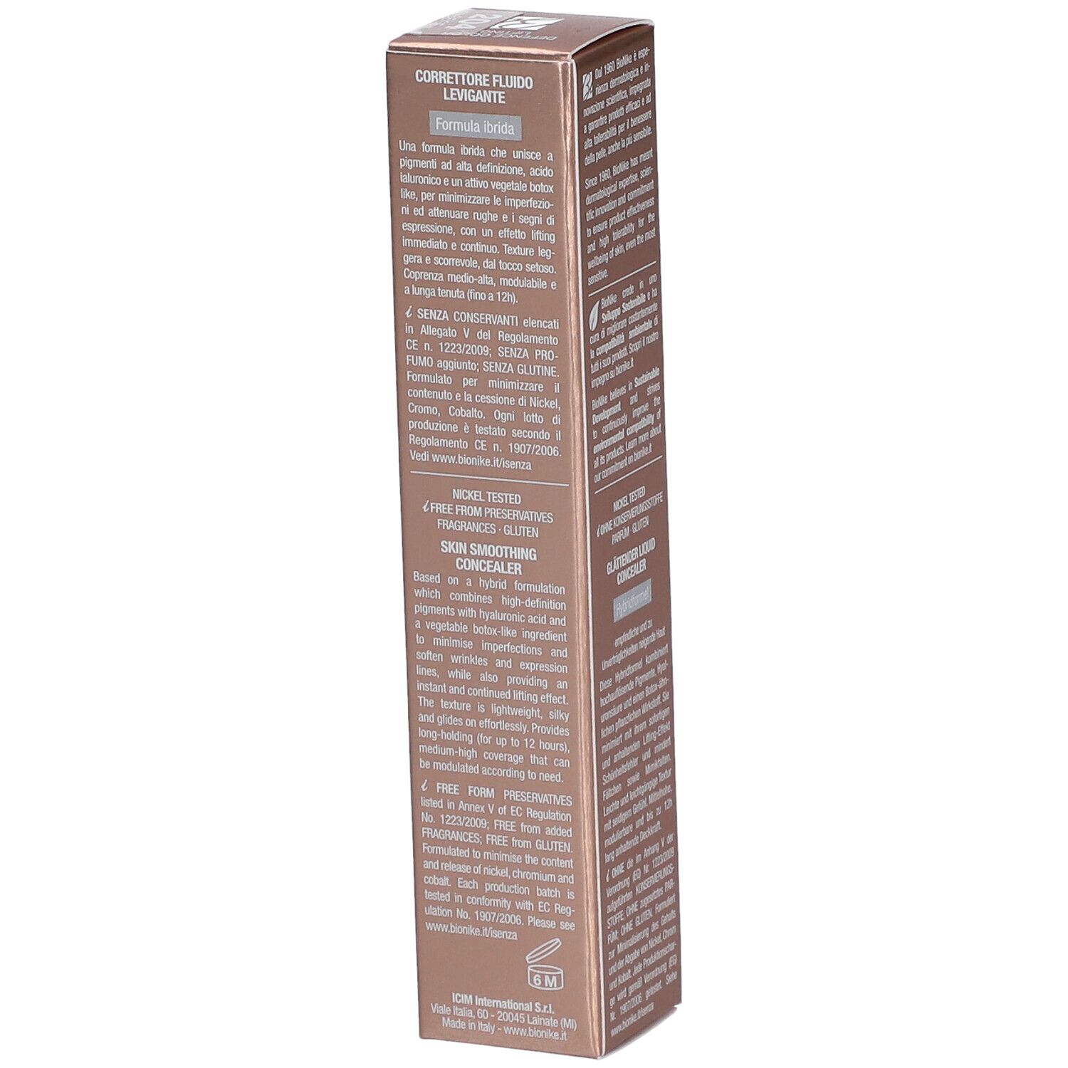 BioNike DEFENCE COLOR Lifting Lissant Flüssiger Concealer 204 BEIGE. Verpackung. Text und Logo.