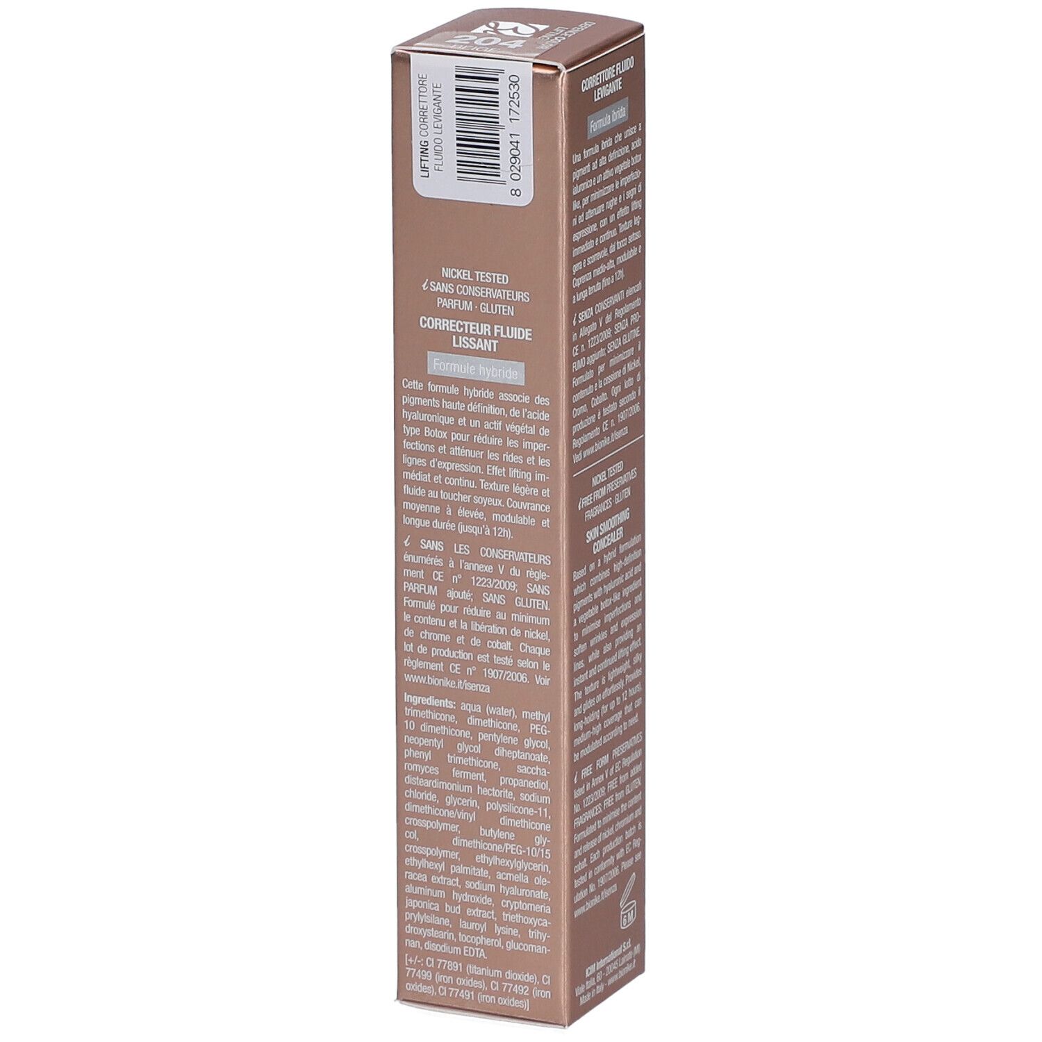 BioNike DEFENCE COLOR Lifting Lissant Flüssiger Concealer 204 BEIGE. Verpackung. Text und Logo.