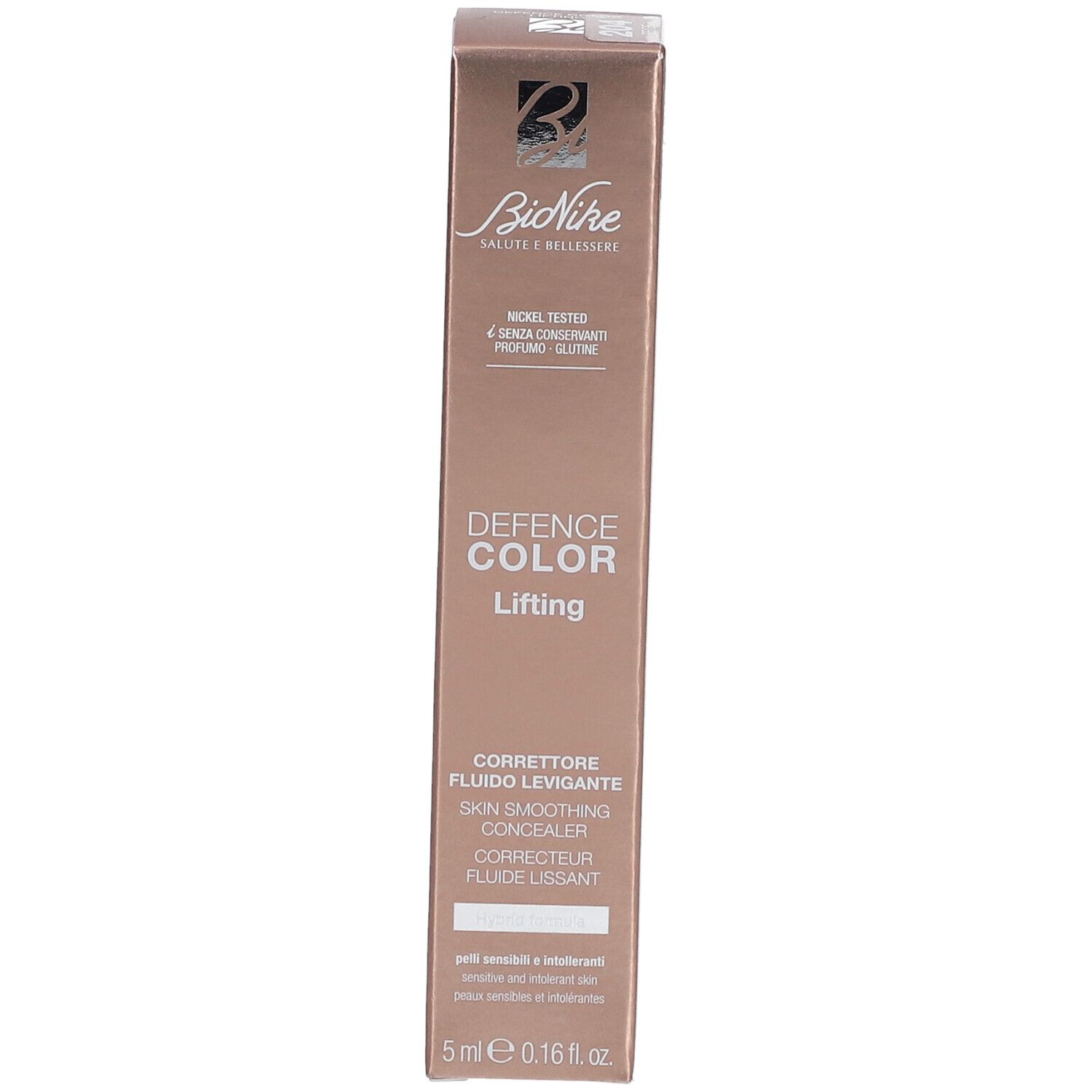 BioNike DEFENCE COLOR Lifting Lissant Flüssiger Concealer 204 BEIGE. Verpackung. Produktinformationen und Logo.