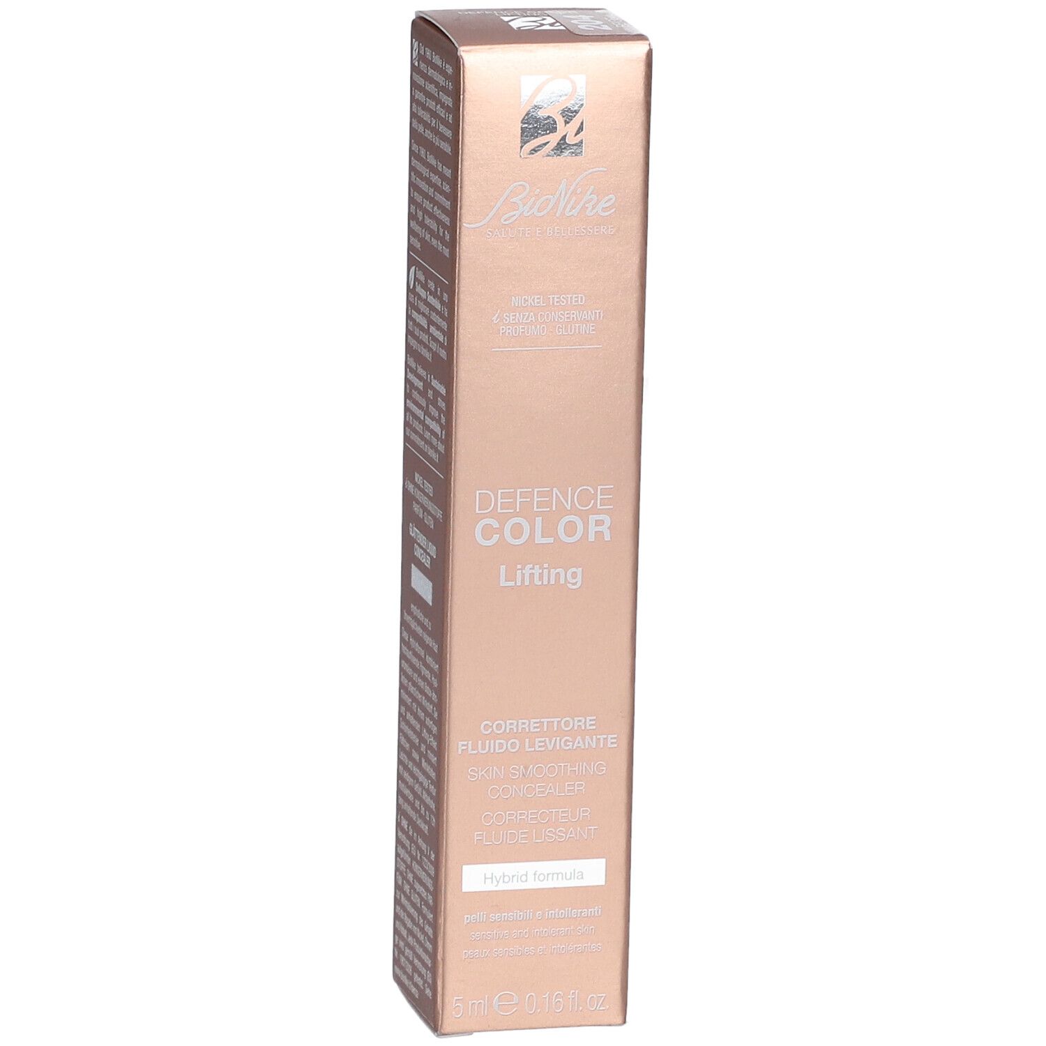 BioNike DEFENCE COLOR Lifting Lissant Flüssiger Concealer 204 BEIGE. Verpackung. Produktinformationen und Logo.