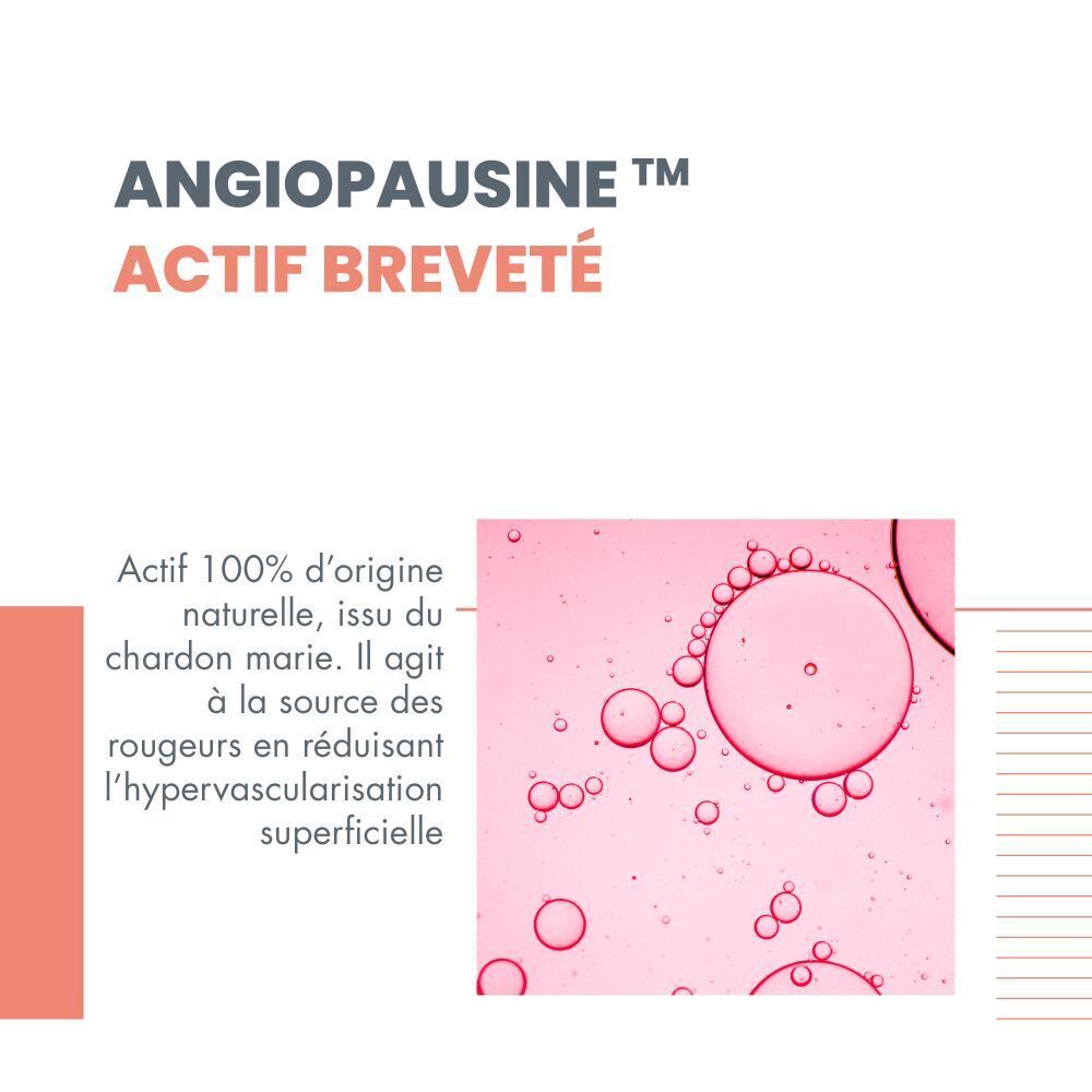 Flacon AVENE Antirougeurs Rosamed. Flacon blanc avec bouchon doseur. Texte: 30 ml.