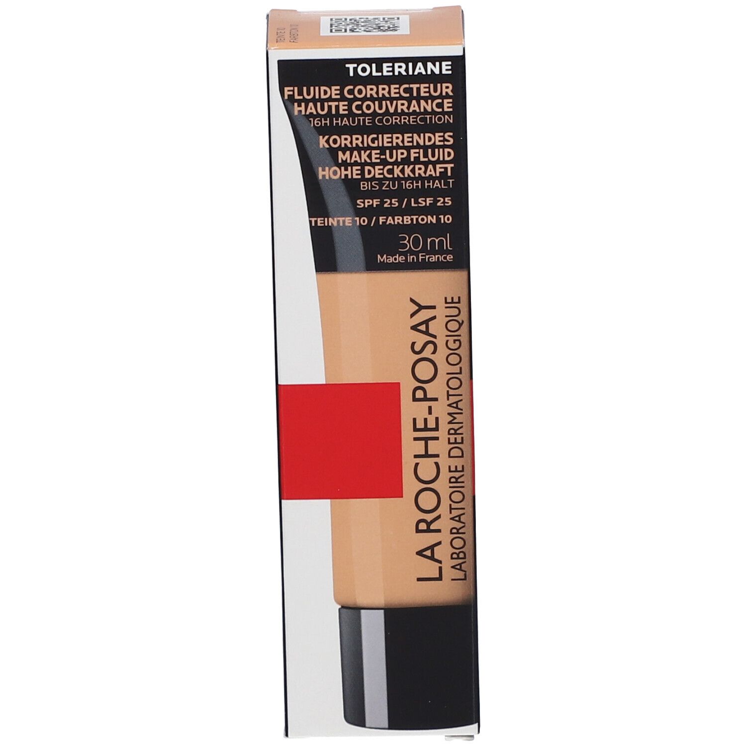 La Roche-Posay Toleriane Fluide Correcteur SPF25 en verpakking. Tube en doos, rode streep, productweergave.