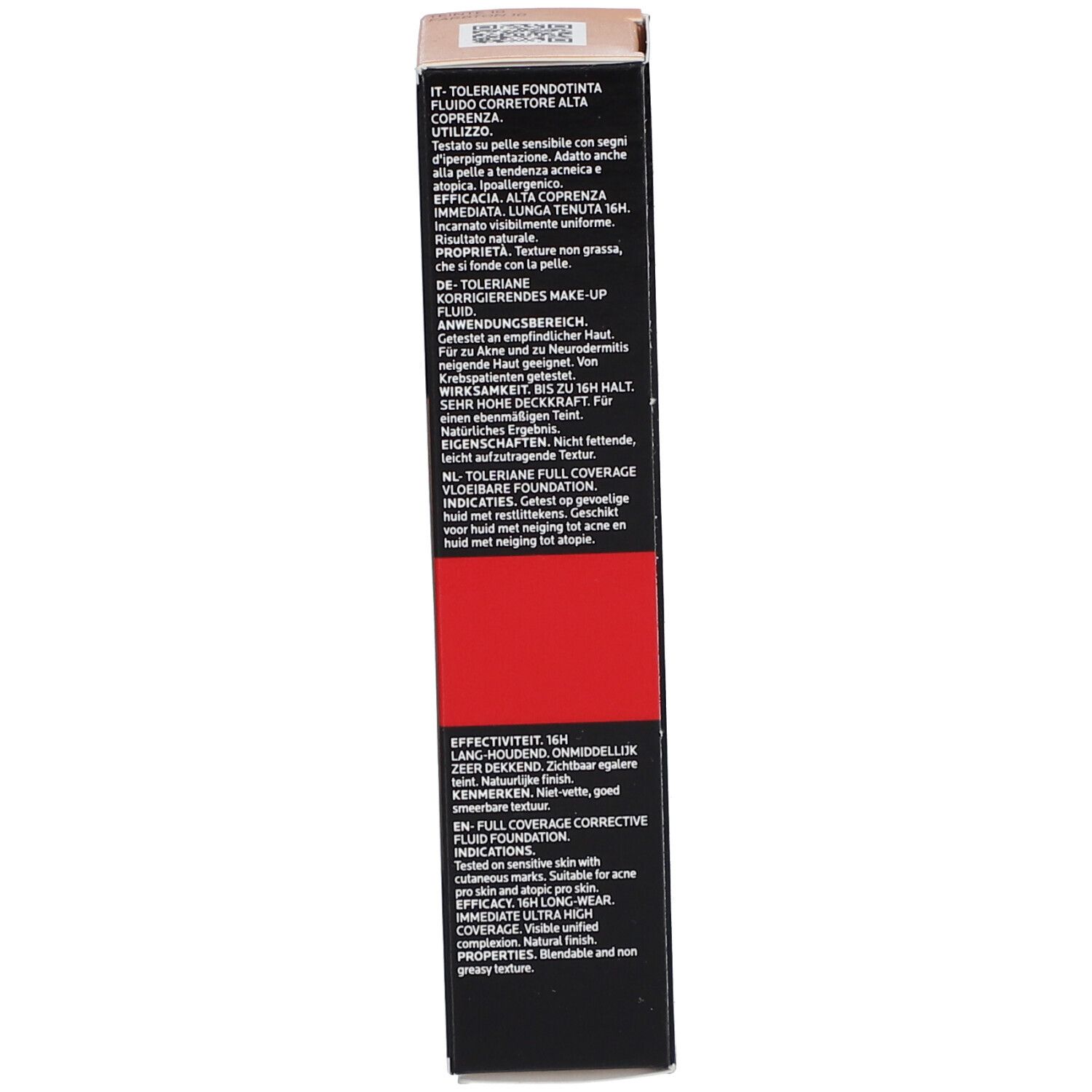 Verpakking La Roche-Posay Toleriane Fluide Correcteur. Tekst, productinformatie, meertalig.