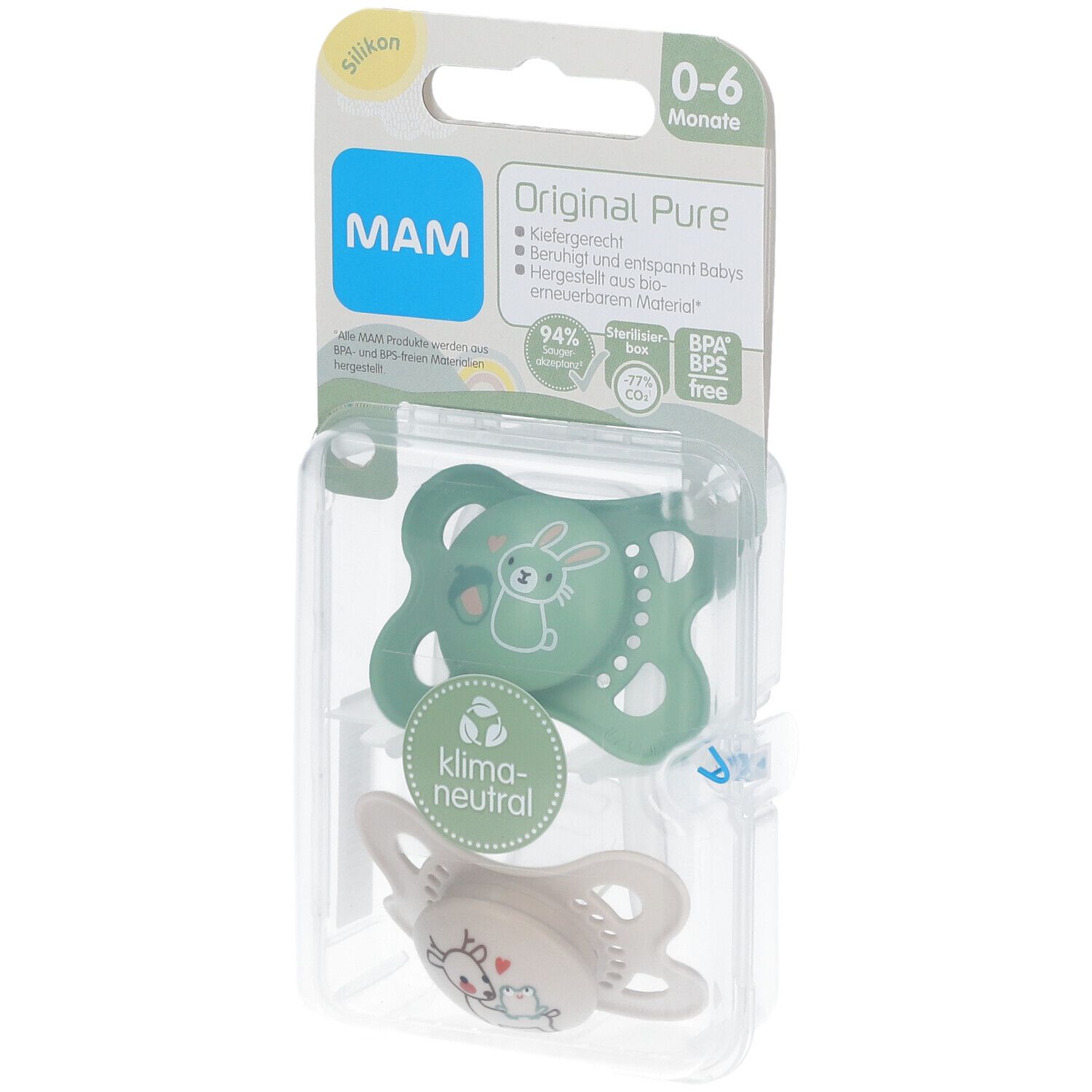 MAM Original Pure Silikonschnuller 0-6 Monate, Hase/ Reh