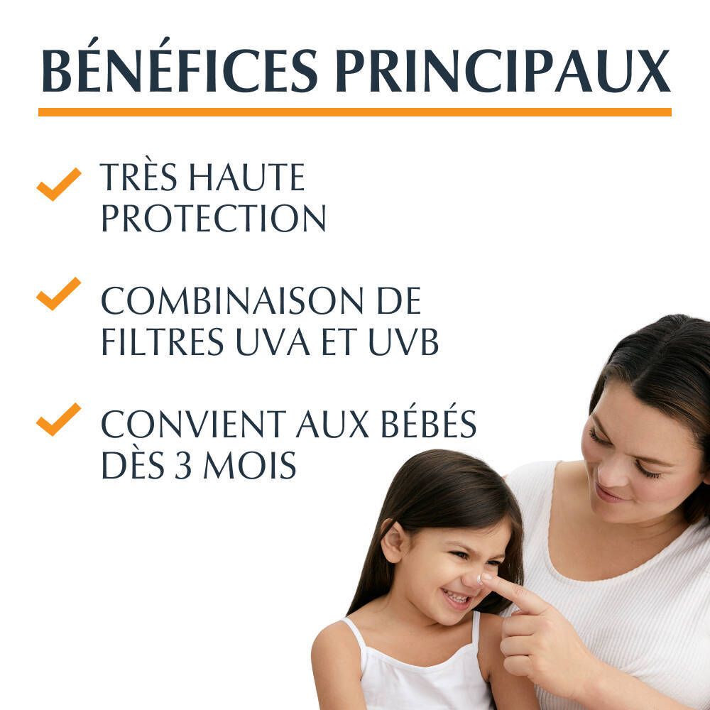Texte : Avantages : Haute protection, filtres UVA/UVB, convient aux bébés dès 3 mois. Mère et enfant.