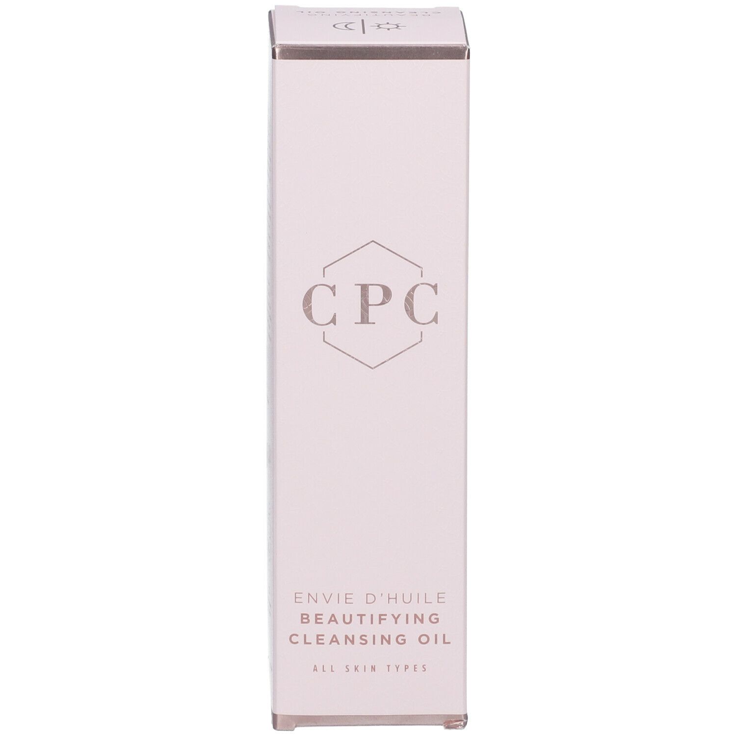 Doos. Roze, Tekst: CPC, Envie d'huile, Cleansing Oil, All Skin Types.