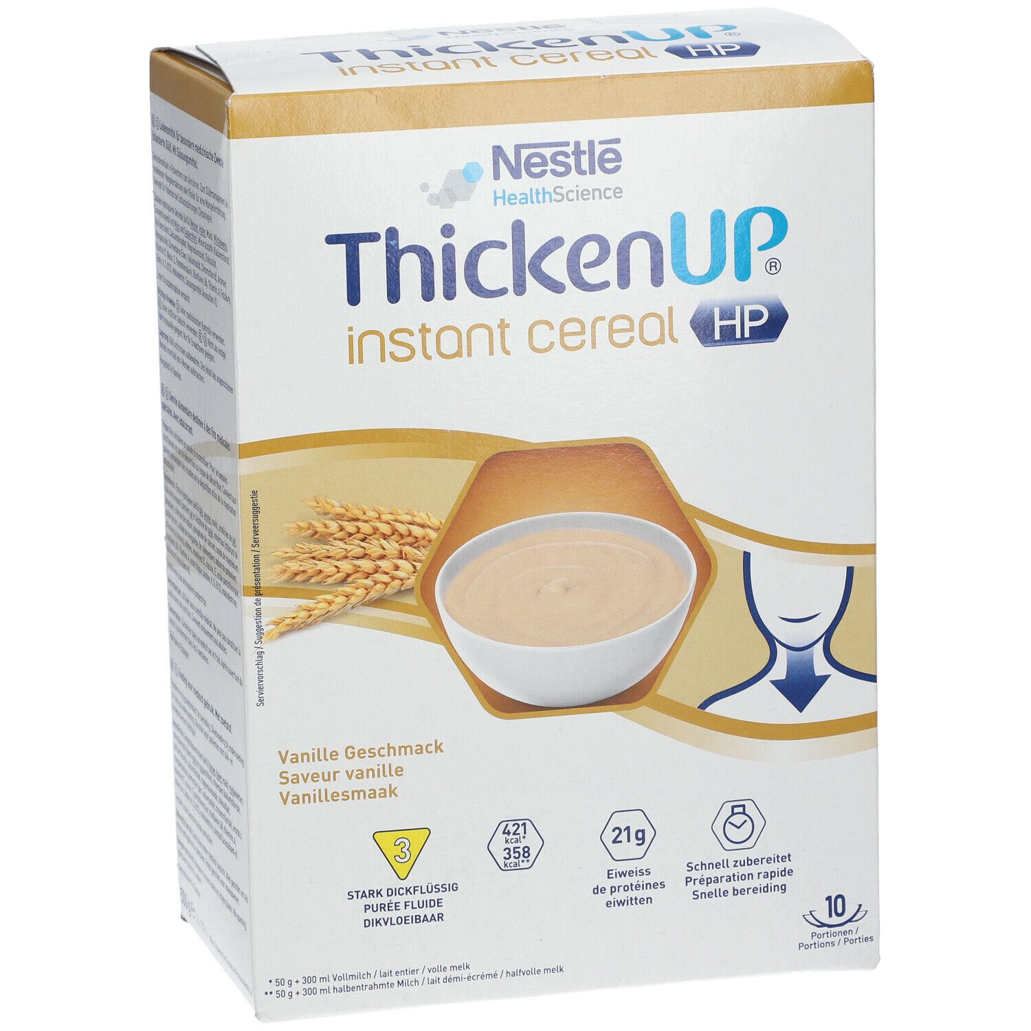 Doos ThickenUp HP, voorkant met productnaam, smaak en voedingswaarde-informatie.