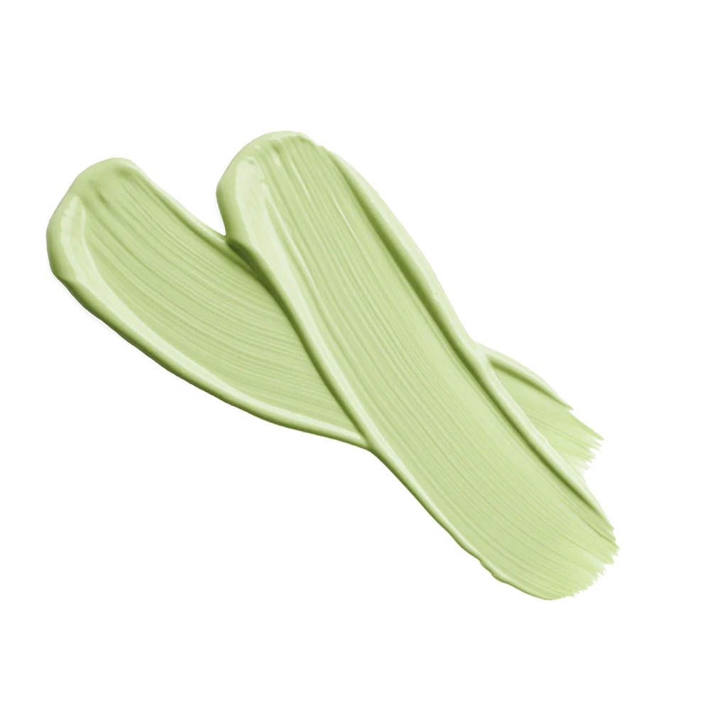 Deux taches de couleur verte. Produit: Glow Corrector 031 Grün. Sur fond clair.