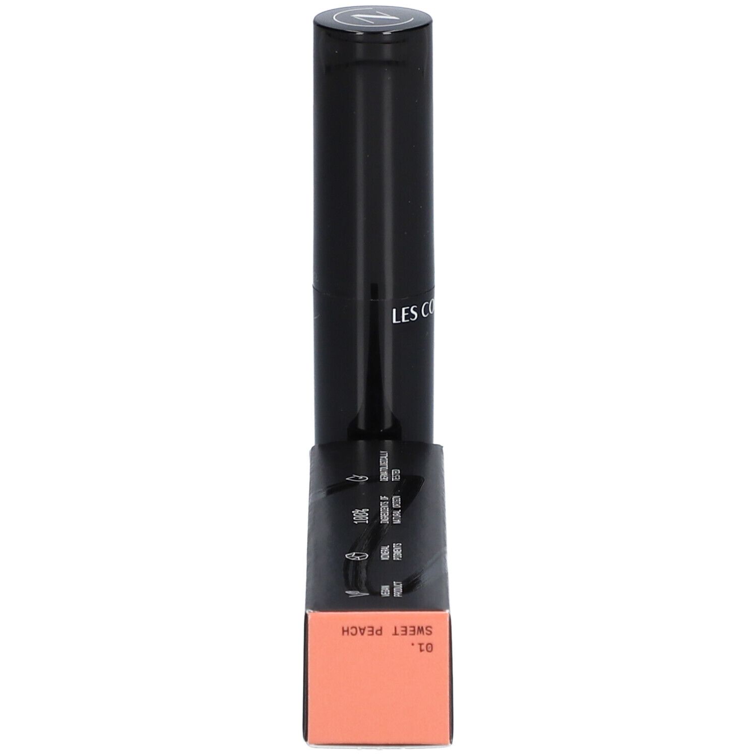 Creamy Blush Stick 01 Sweet Peach. Stick noir avec pointe rose. Inscription : LES COULEURS DE NOIR.