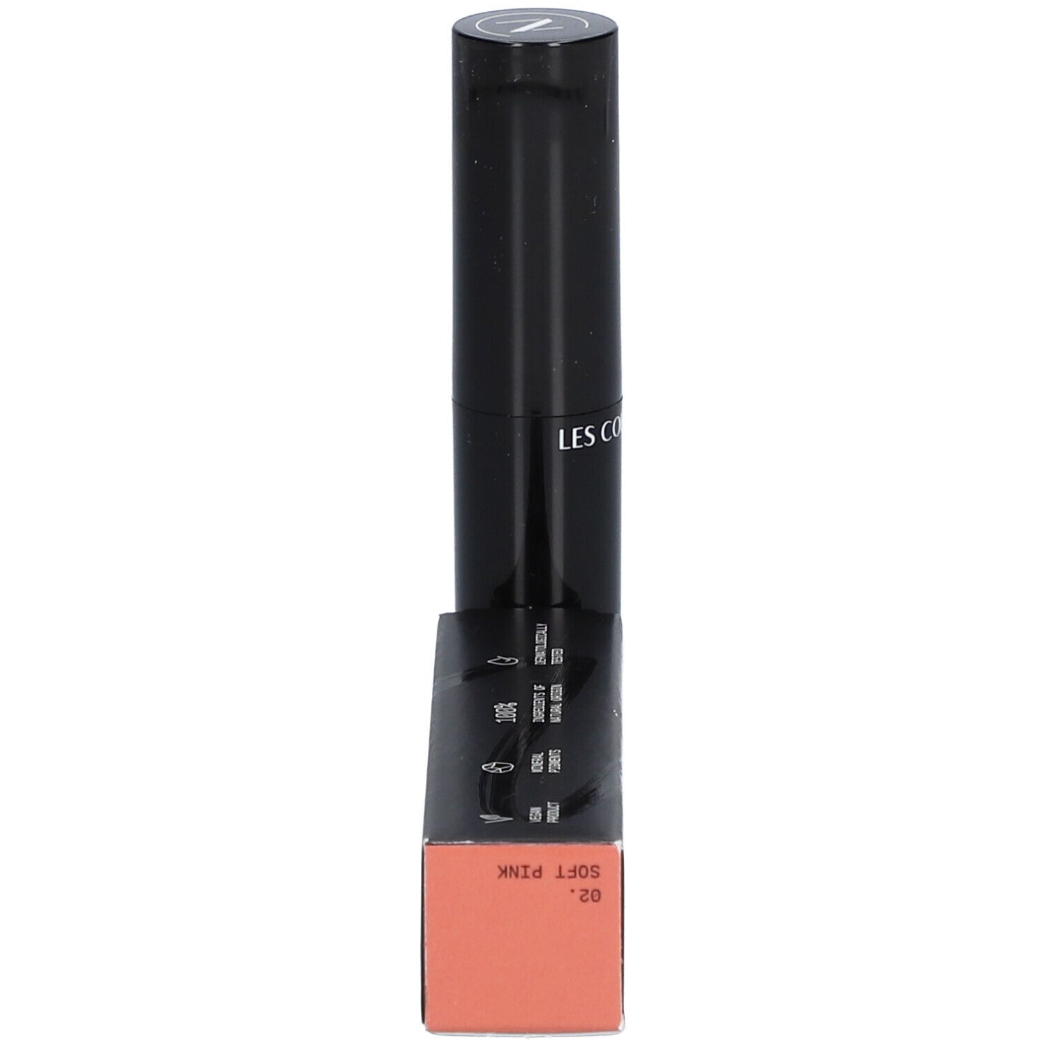 Stick de blush crémeux 02 Soft Pink. Stick noir avec pointe rose. Inscription: LES COULEURS DE NOIR.
