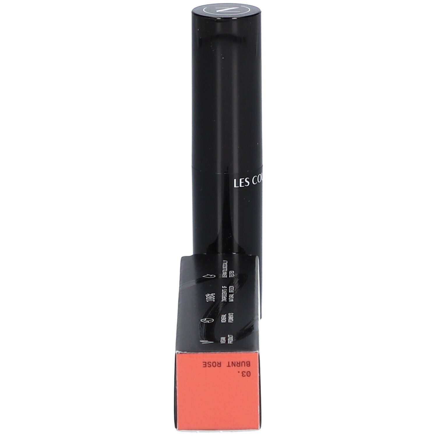 Stick de blush crémeux et emballage. L'emballage indique : 03 Burnt Rose. Les Couleurs de Noir.