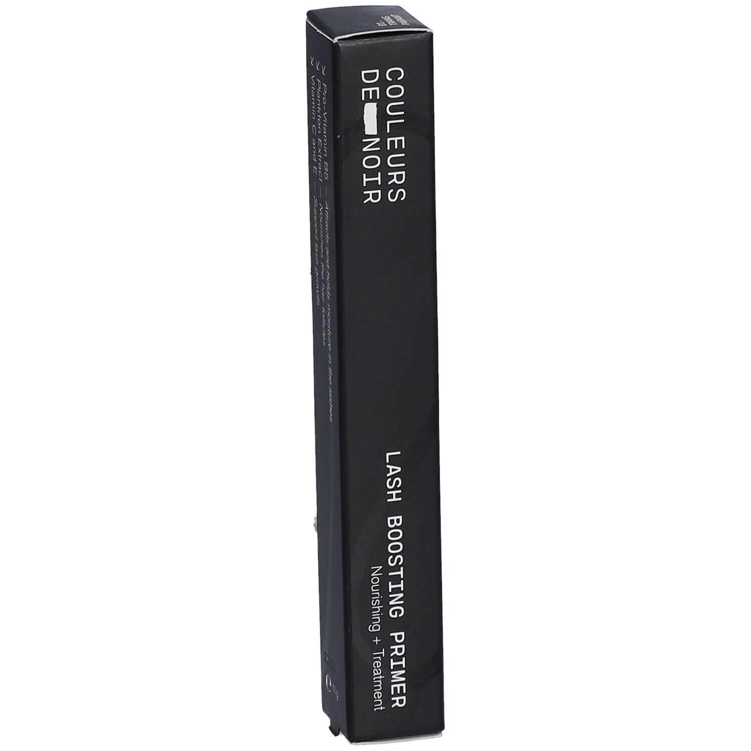 Emballage noir et long. "COULEURS DE NOIR" et "LASH BOOSTING PRIMER".