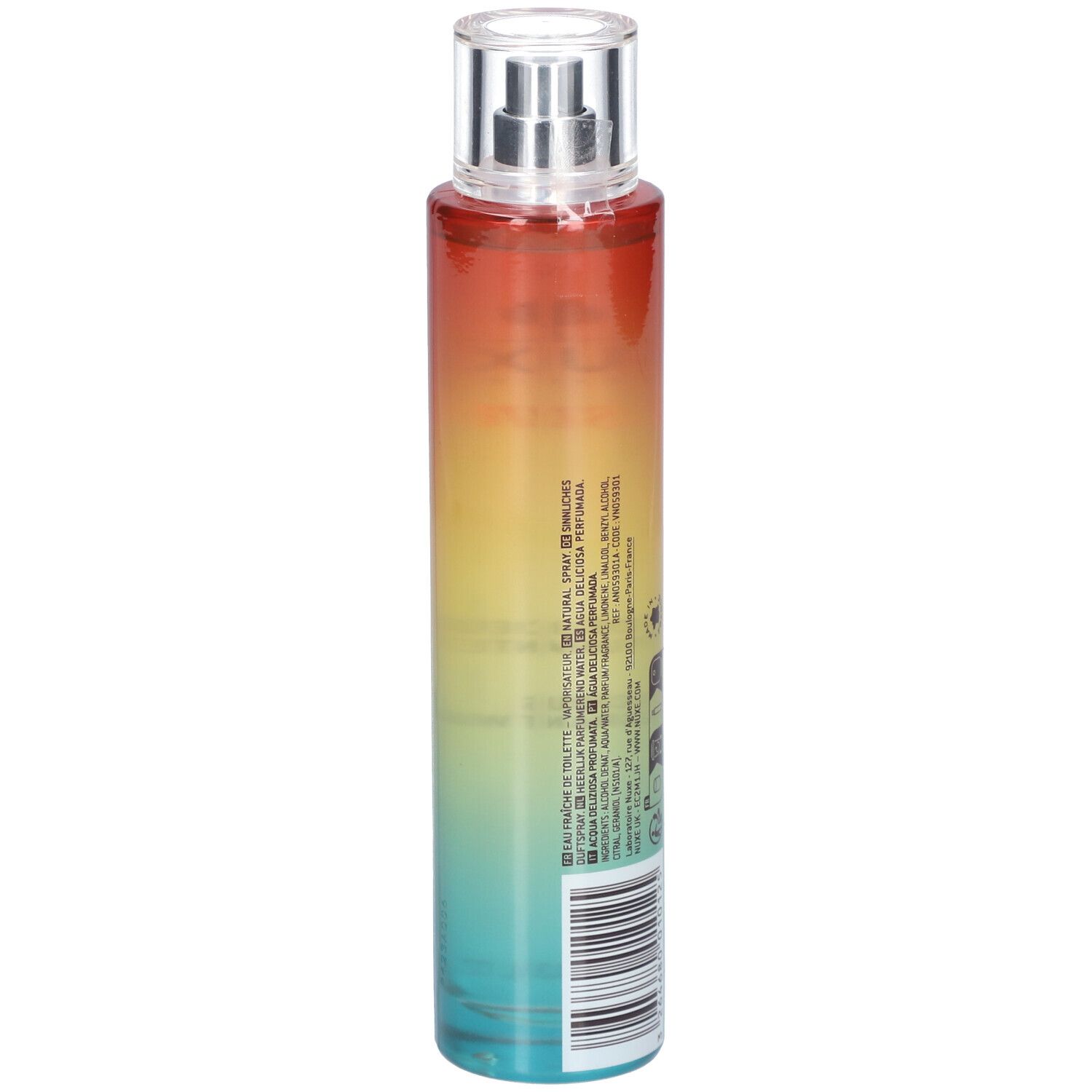 Flacon vaporisateur dégradé. Dos avec texte.