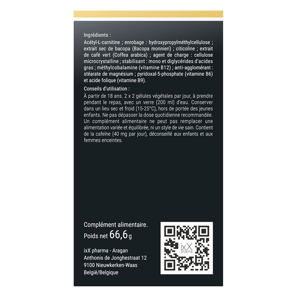 Boîte de Focus-ixX Boost, 120 gélules végétales. Ingrédients. Marque Aragan. Informations.
