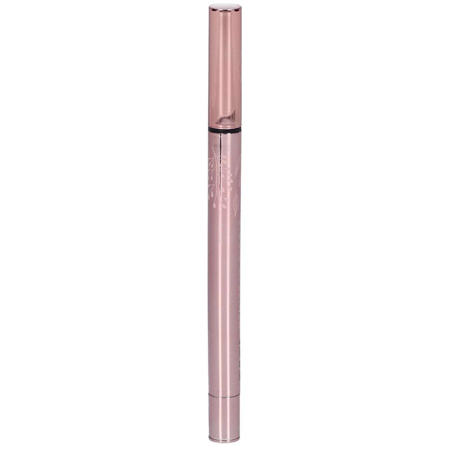Stylo eyeliner fin, couleur rose. Pointe noire et capuchon. Gravure sur le corps.