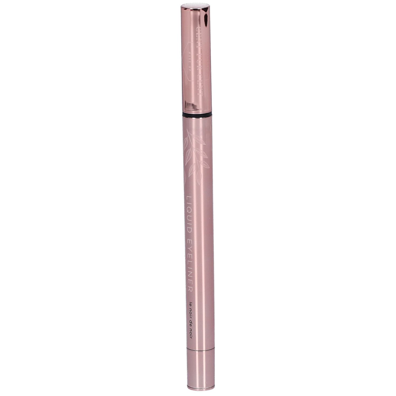 Stylo eyeliner fin, couleur rose. Pointe noire et capuchon. Gravure sur le corps.