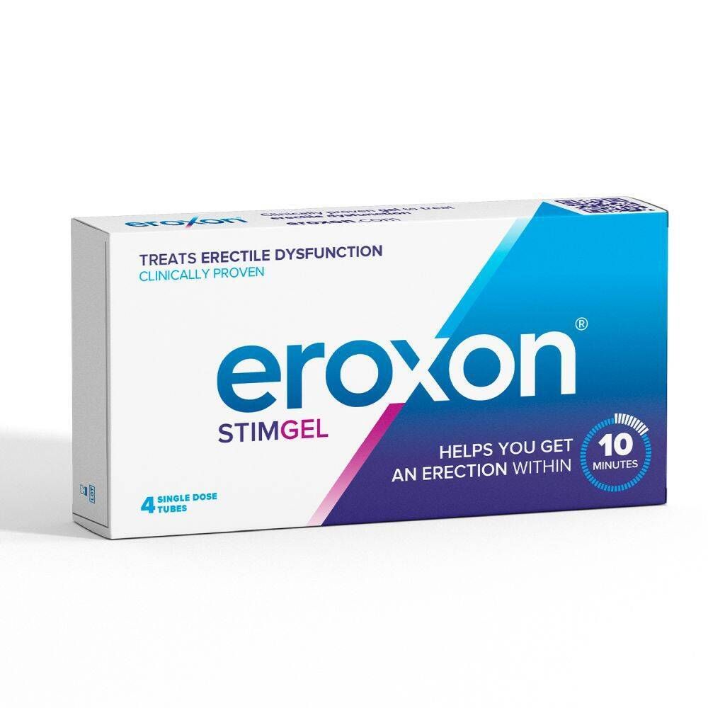 Boîte Eroxon® StimGel. Contient 4 doses uniques. Fond blanc.