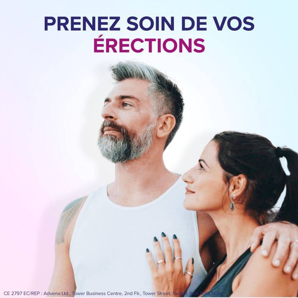 Homme assis, pensif. Texte : Problèmes d'érection ? Eroxon® StimGel.