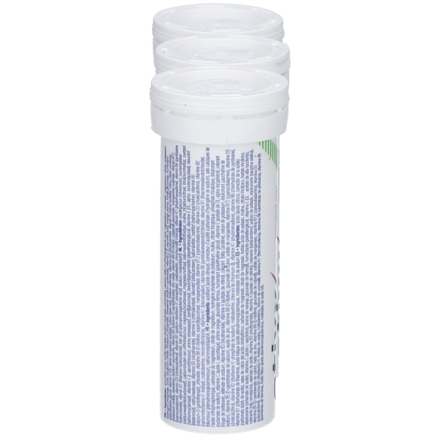 Een witte tube Etixx Multimax Drink Tabs Orange. Groen-witte strepen en logo. 10 tabletten.