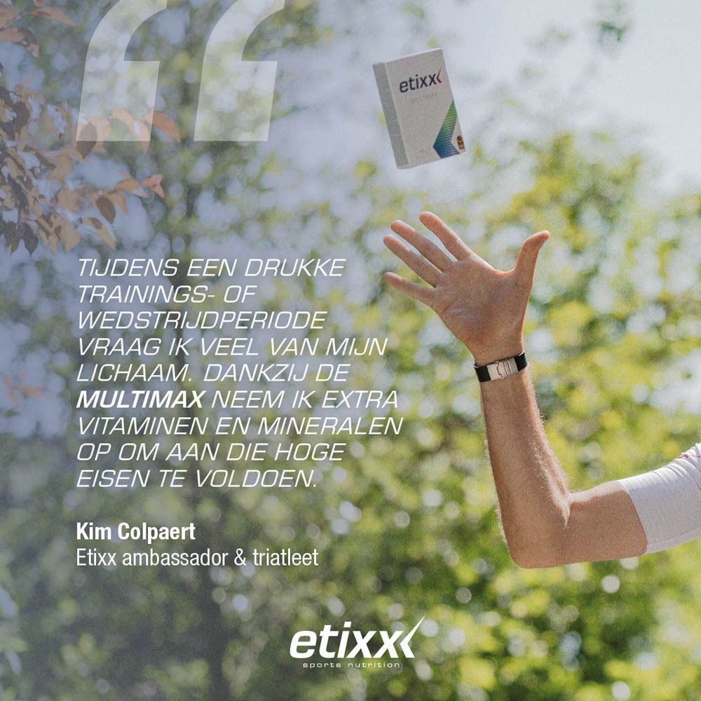 Etixx Multimax Drink Tabs Orange verpakking en tube. Wit, geel en groen. 3x10 tabletten.